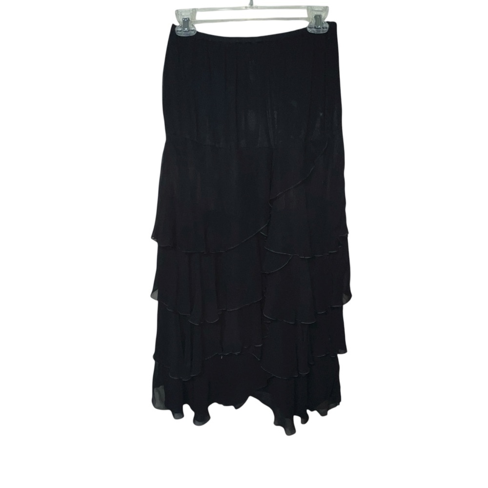 Papillon Tiered Ruffle Sheer Black Skirt Midi Whimsigoth Gothic Goth Size Medium - Picture 4 of 10
